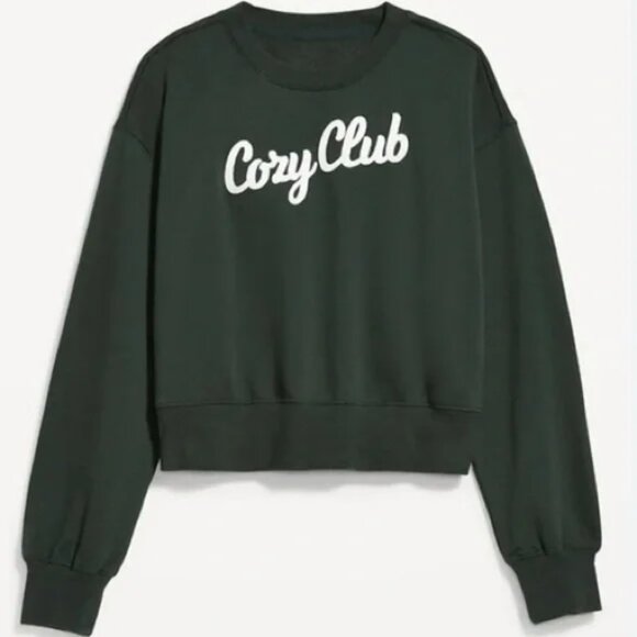 SoComfy Graphic Drop-Shoulder Crew-Neck Sweatshirt "Cozy Club" Logo NWOT - Picture 2 of 3